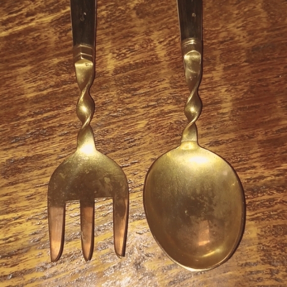 Vintage 1950's Siam Bronze & Ebony Buddha Server Spoon and Fork - Picture 2 of 4